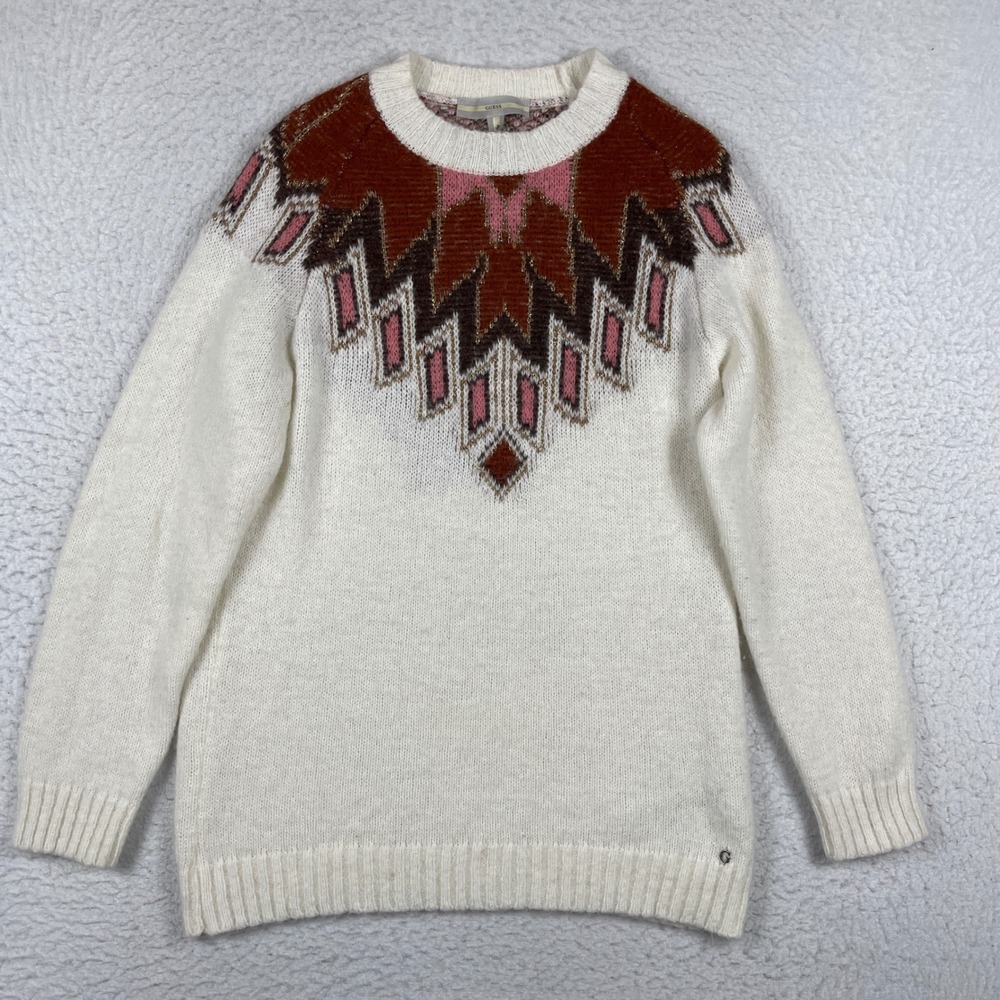 Guess Sweater‎ Womens Large Cream Geometric Alpaca Blend Metallic Made in Italy